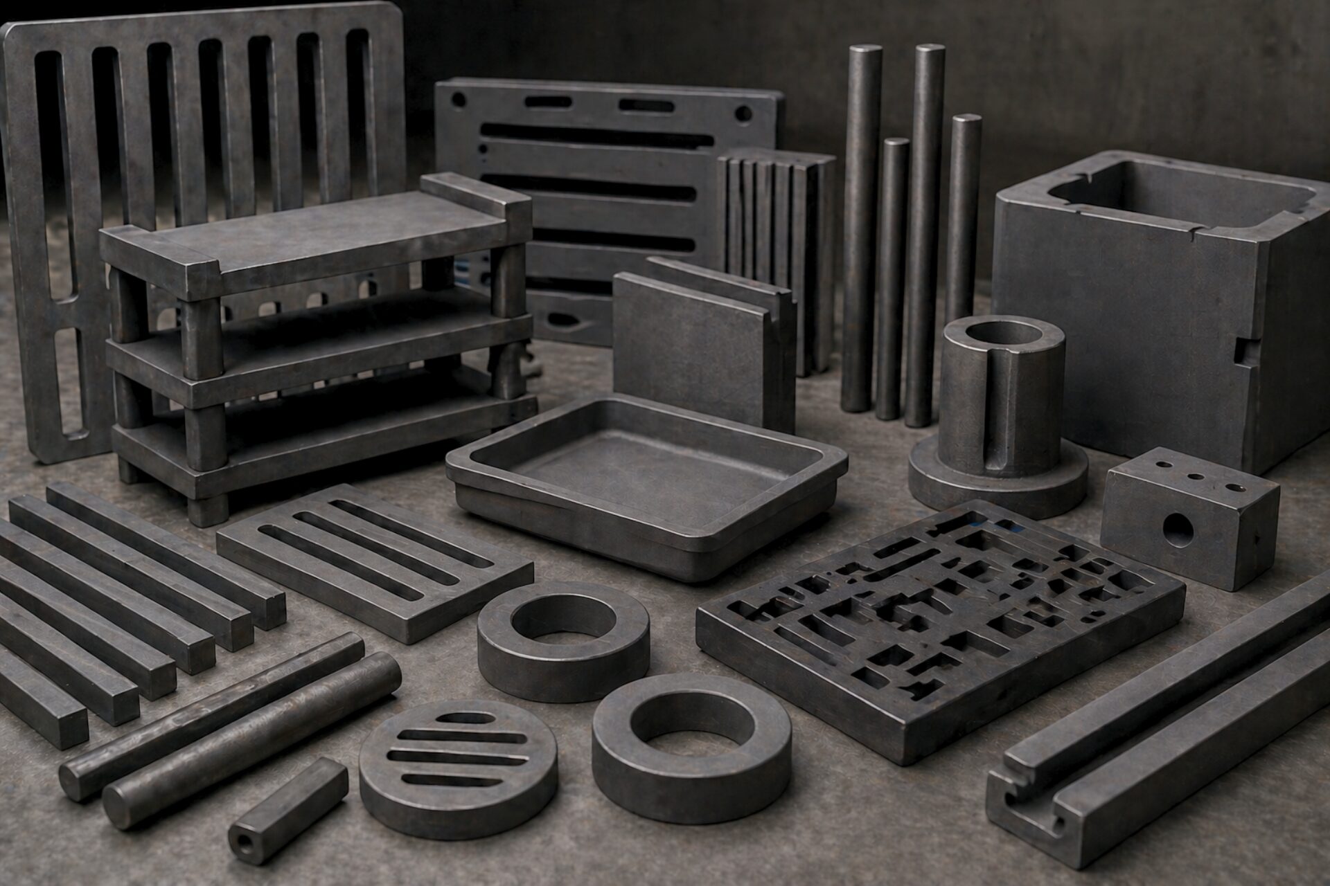 Custom graphite furnace components for high-temperature industrial systems including trays, supports, insulation structures, and machined graphite parts.